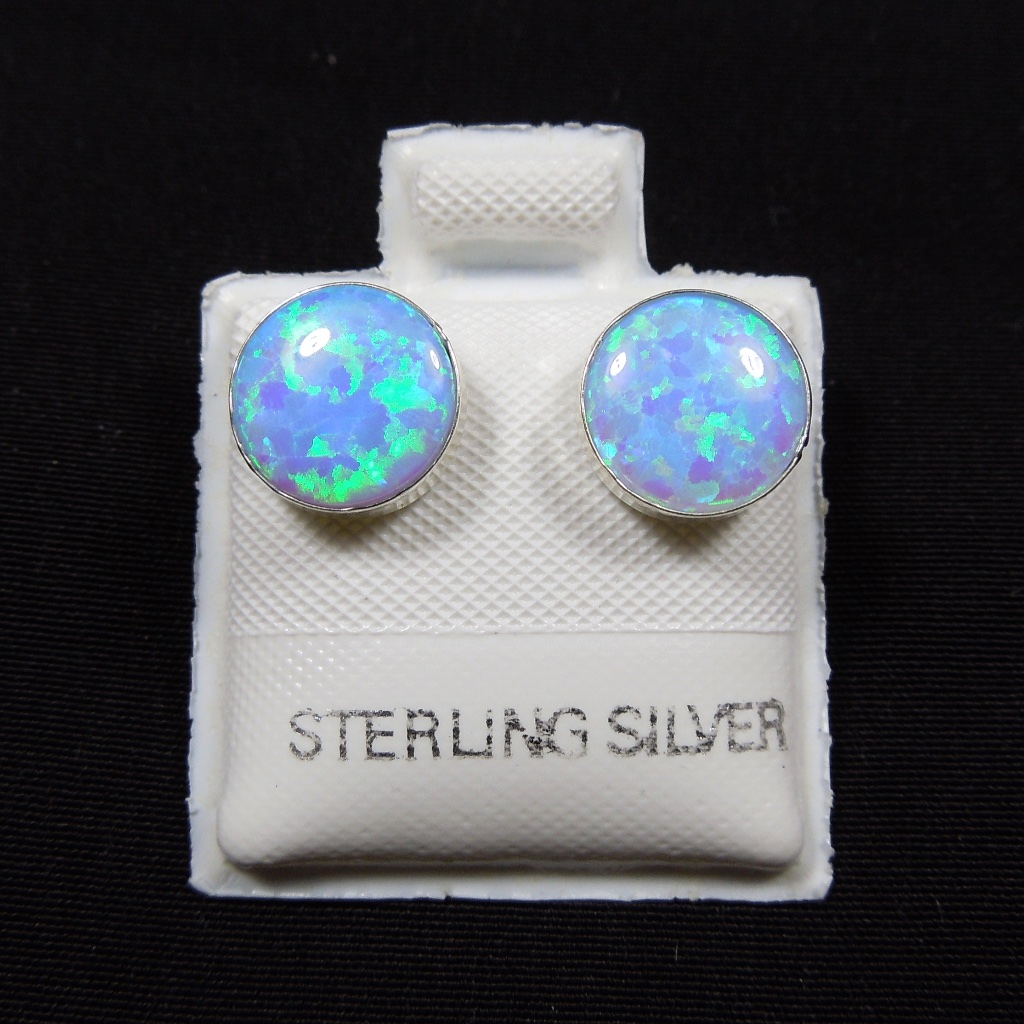 Blue Fire Opal Sterling Silver 8mm Stud Earrings